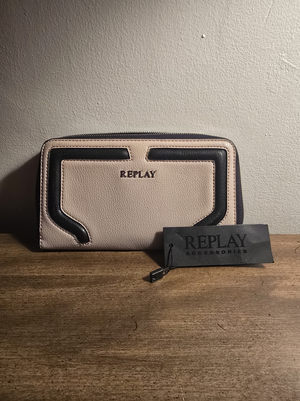 REPLAY Pink and Black Zip Wallet